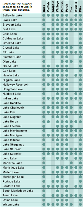 Michigan major lakes and fish chart